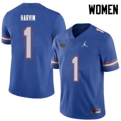 Women's Florida Gators #1 Percy Harvin NCAA Jordan Brand Royal Authentic Stitched College Football Jersey JUI8362HZ